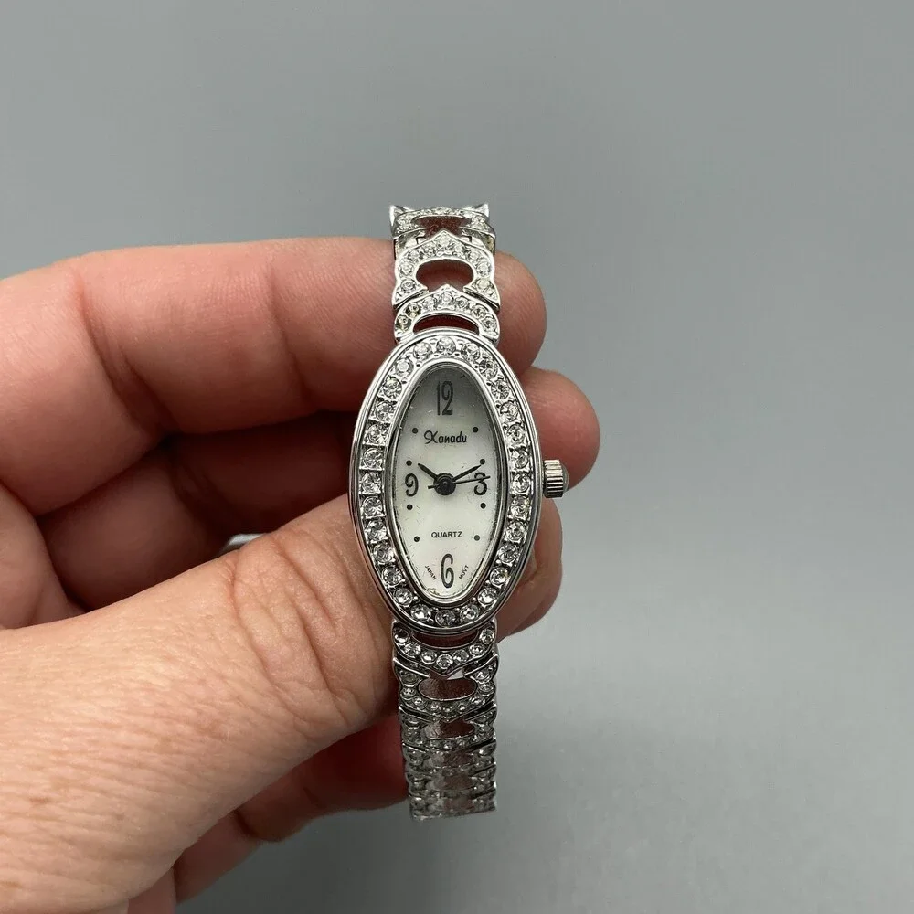 Xanadu Womens Watch 18mm Oval Dial Silver Tone Crystal Dress New Battery 7.25